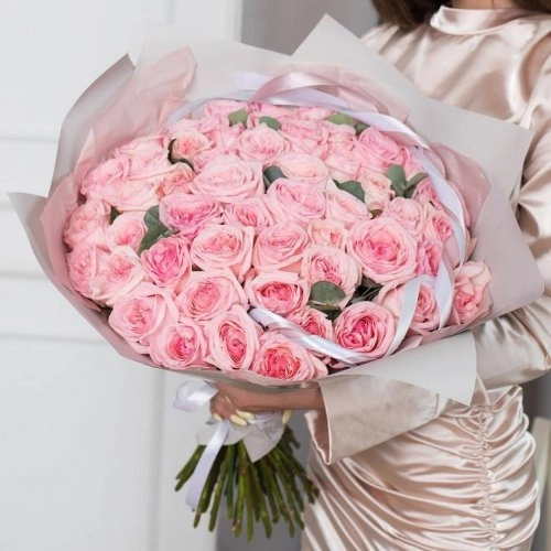 Букет из 51 парфюмированной пионовидной розы Pink O'Hara