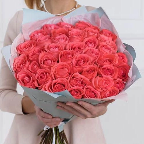 Букет из 41 коралловой розы (Кения) 40 см